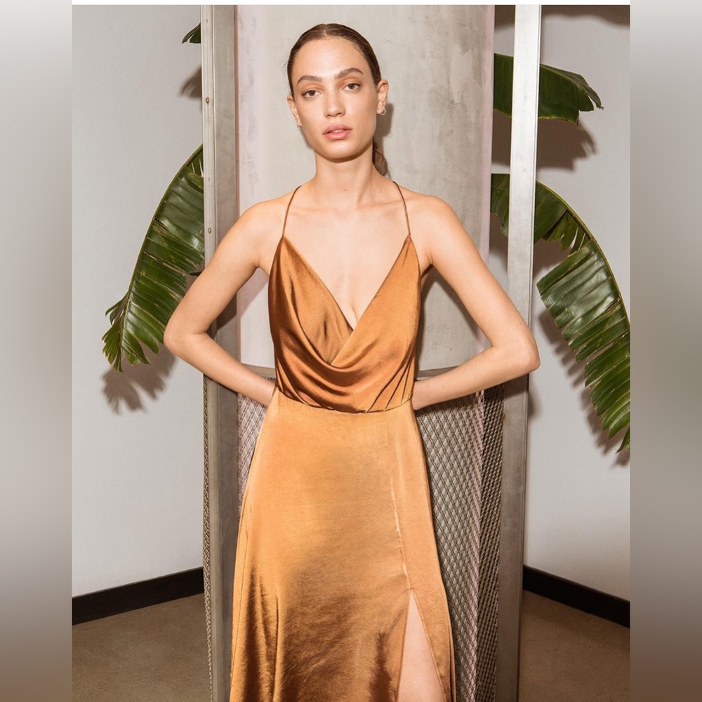 Fame & Partners Satin Strappy Cowl Neck Dress
